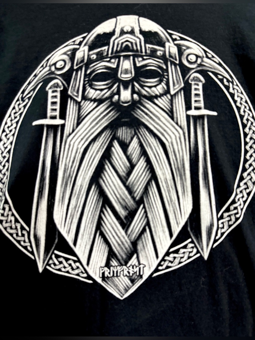 Norse God Odin with Ravens and Swords Viking Graphic T-Shirt Size L